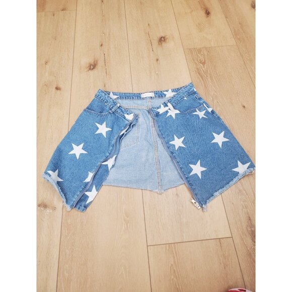 Altard State Skirt Womens Size M Star Print Denim Mini Zip Up Cut Off Cowgirl - Picture 3 of 11